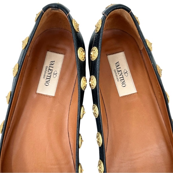Valentino Garavani Rockstud Black Coin Embellished Leather Ballet Flats sz 37.5 - Picture 5 of 13